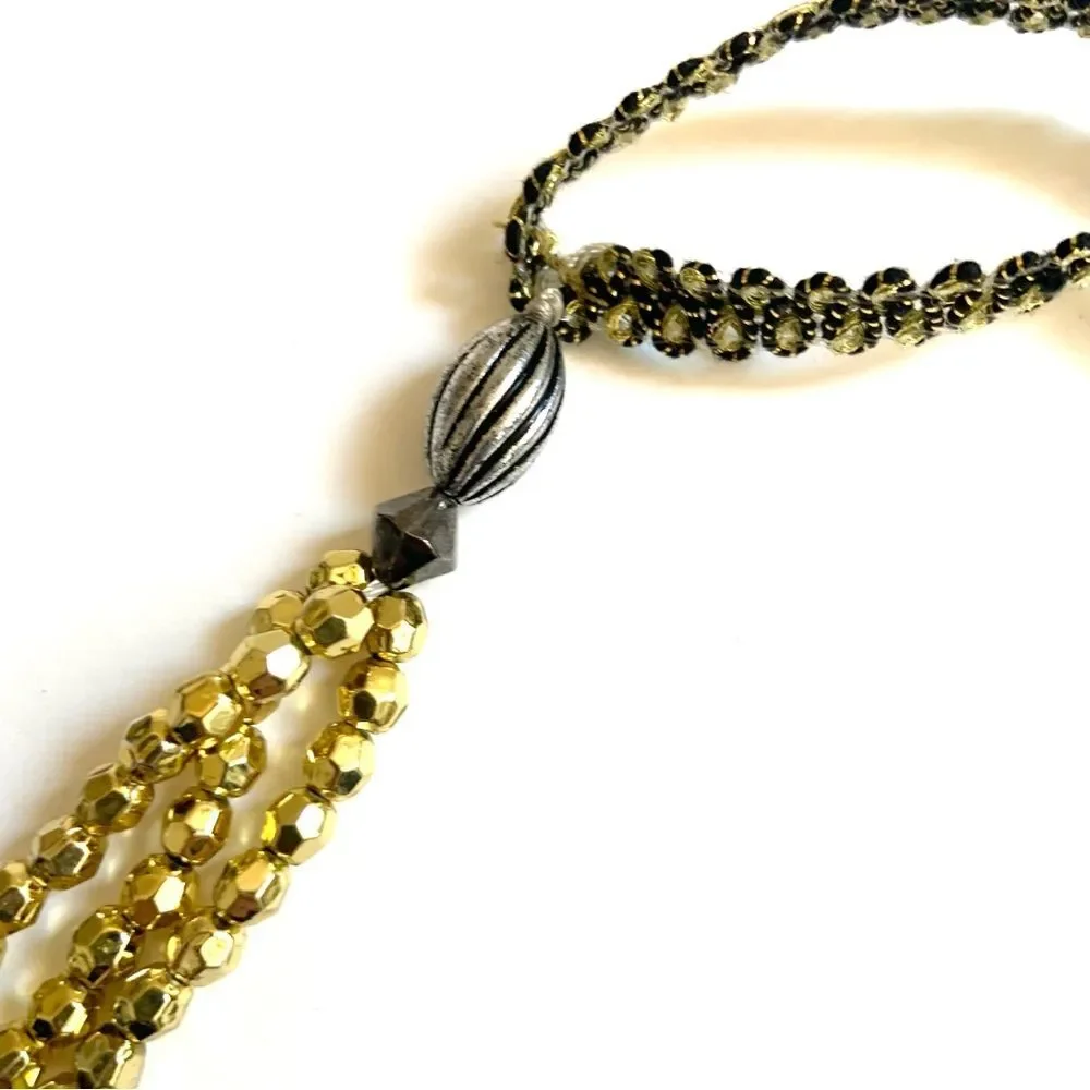 Gold and Black Beaded Festival Style Headpiece One Size NEW